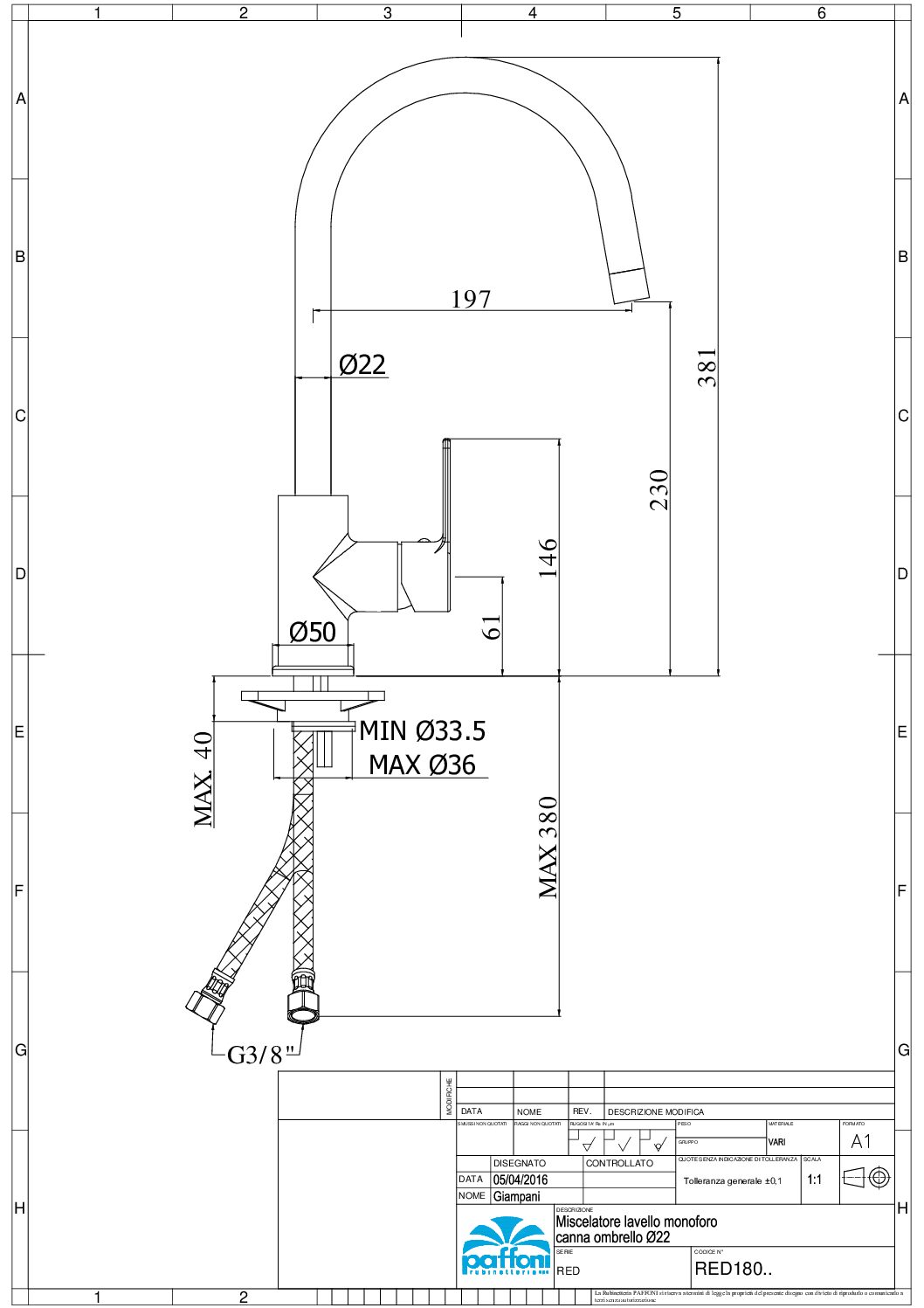 Paffoni Red køkkenarmatur i krom - Billede 4