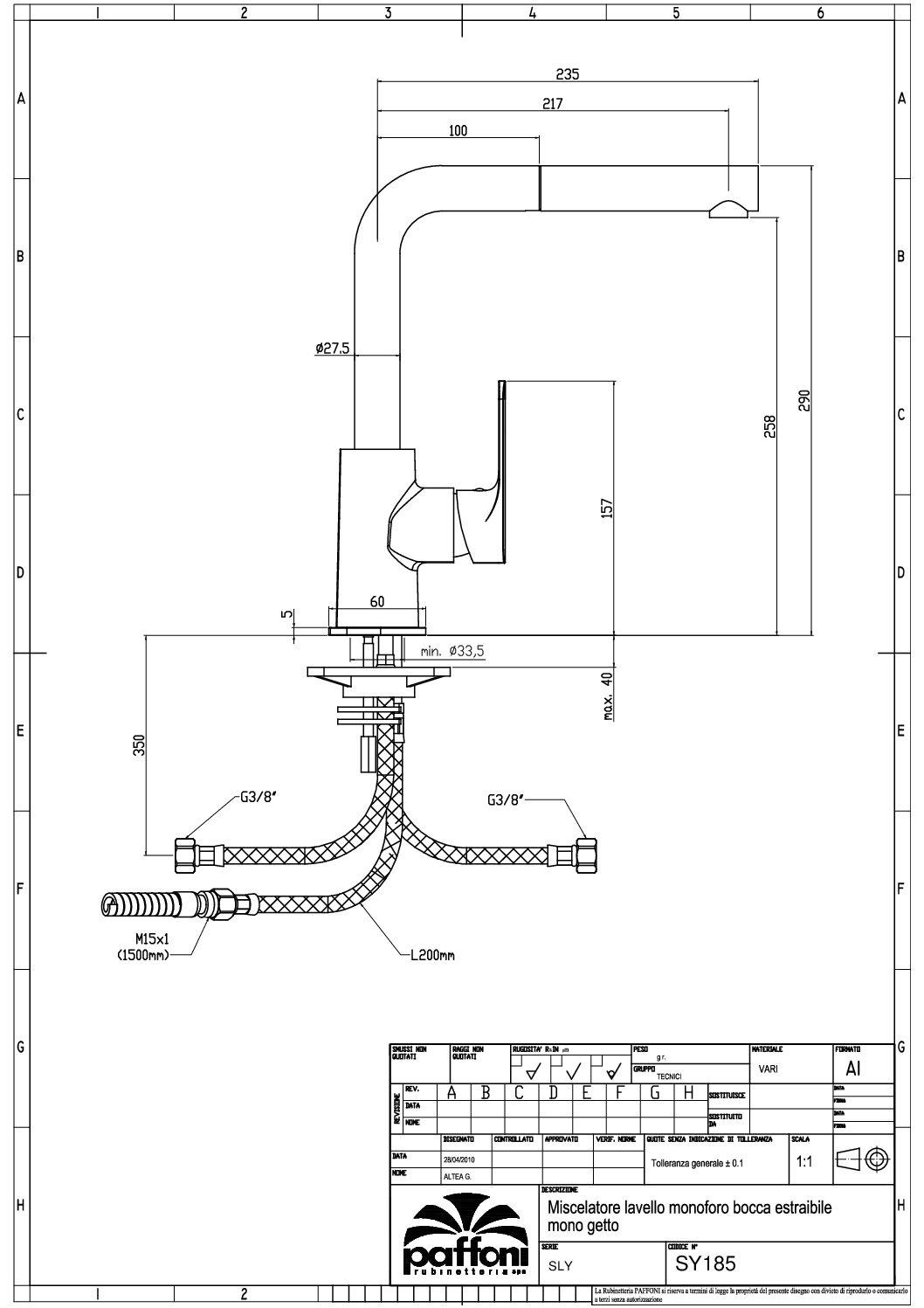 Paffoni Sly køkkenarmatur med udtræksslange i krom - Billede 3