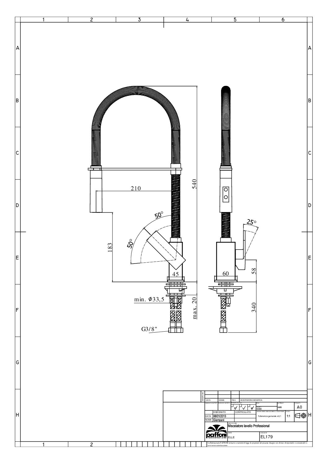 Paffoni Elle køkkenarmatur med fjeder-slange i krom - Billede 4