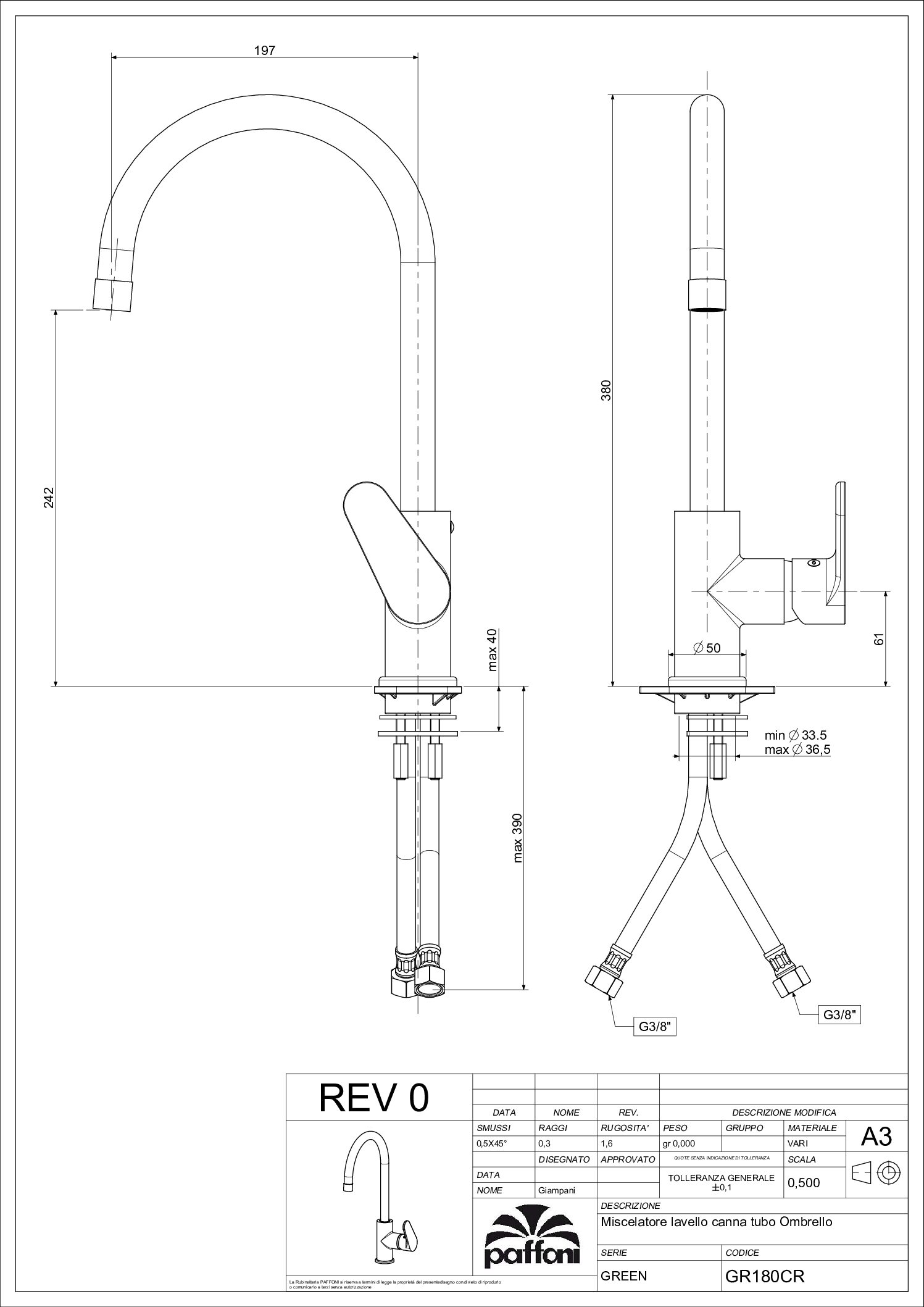 Paffoni Green køkkenarmatur i krom - Billede 4