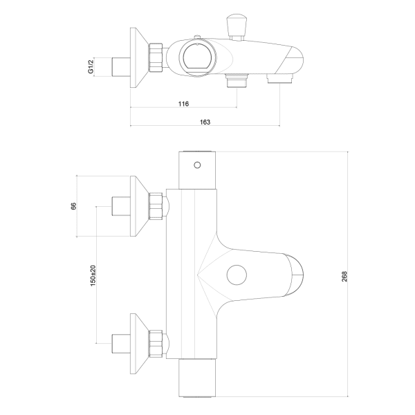 Paffoni Equo Star termostatbatteri til både karbad og bruser