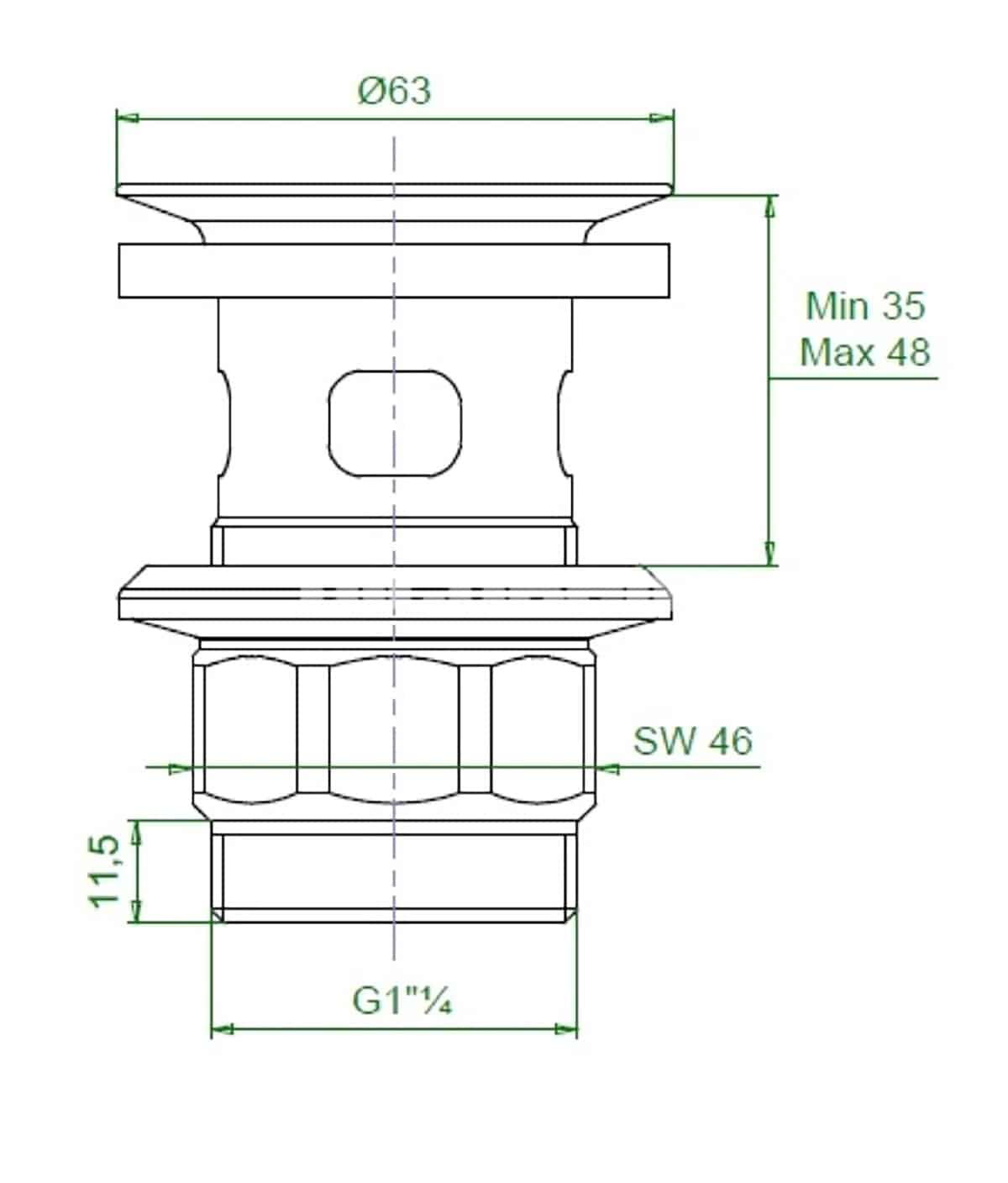 Bundventil med overløb og glat overflade i krom - Billede 2