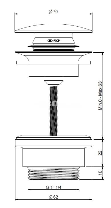 Pop-up bundventil med porcelæn top - Billede 2