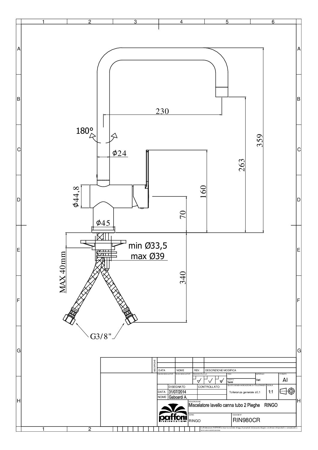 Paffoni Ringo køkkenarmatur med høj tud - Billede 3