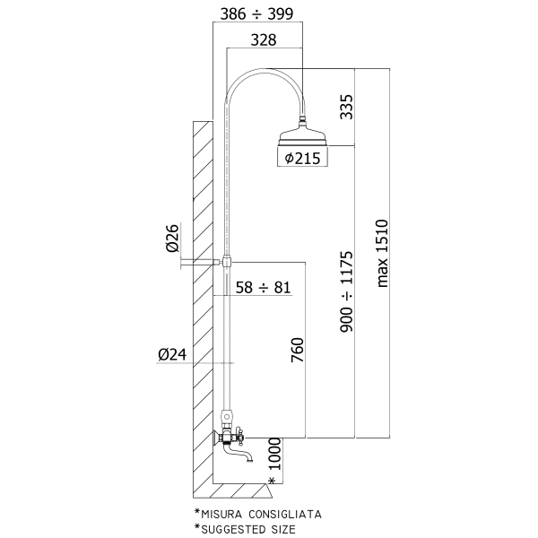 Paffoni Belinda brusesæt retro med håndbruser og kartud