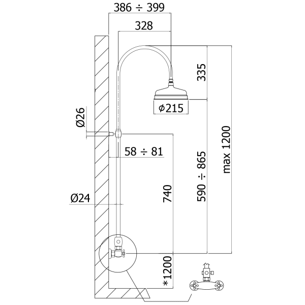 Paffoni Belinda brusekolonne retro med håndbruser