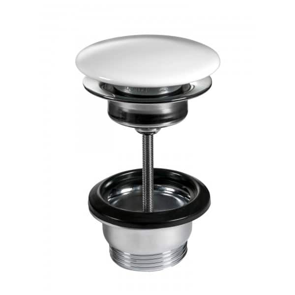 Pop up bundventil med porcelæn top hvid