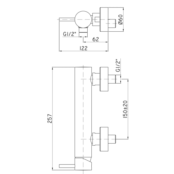 Paffoni Light brusearmatur 1/2” afg. nedad