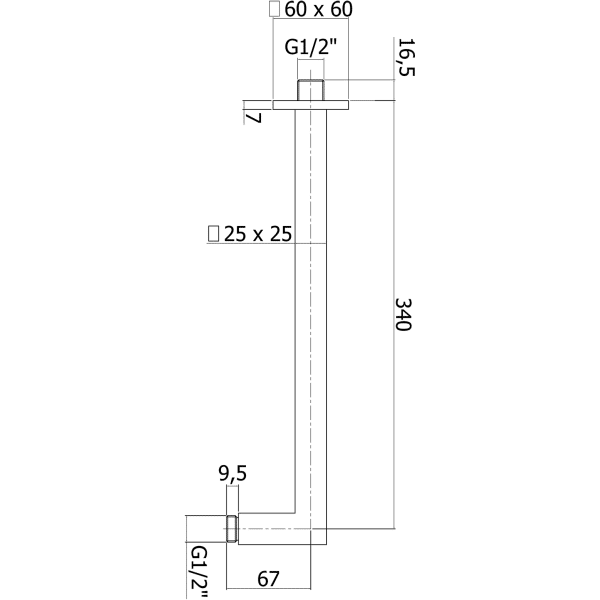 Paffoni Quadro brusearm 350 mm.