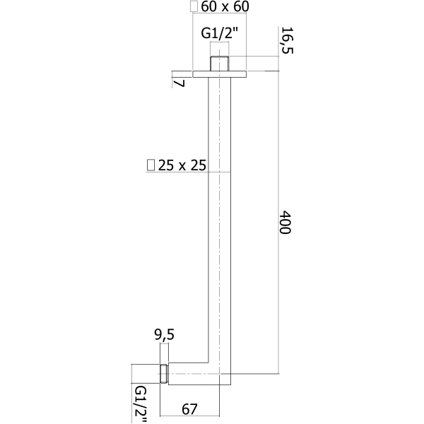 Paffoni Quadro brusearm 400 mm.