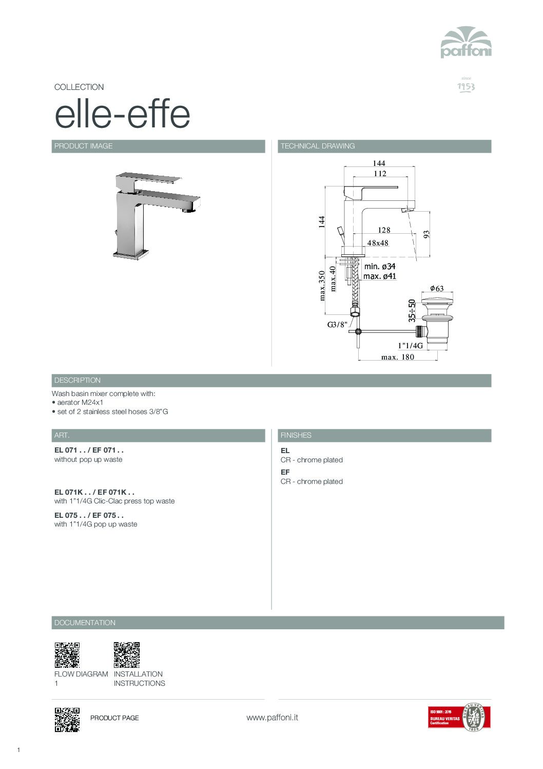 Paffoni Elle håndvaskarmatur - Billede 4