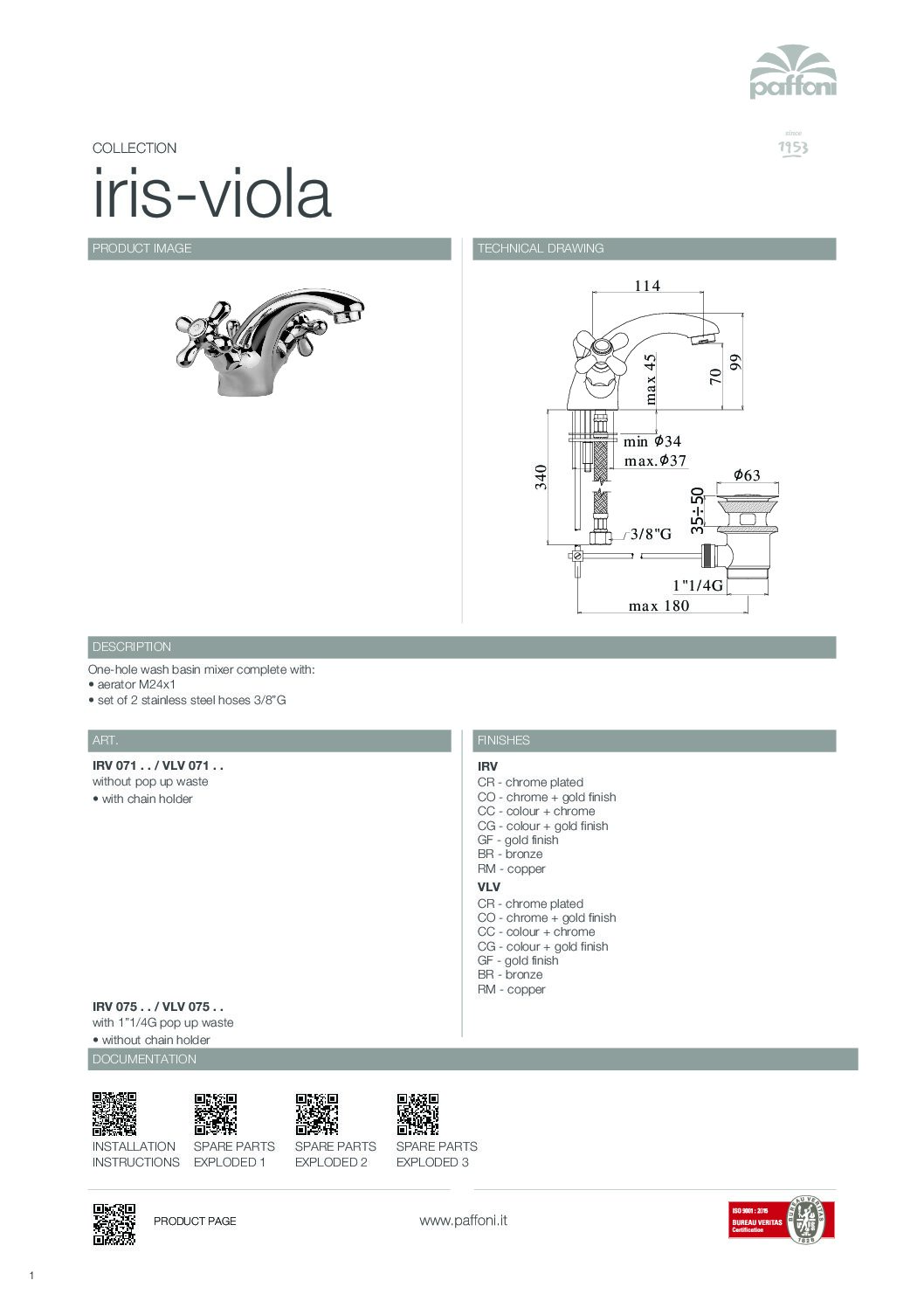 Paffoni Iris håndvaskarmatur - Billede 3